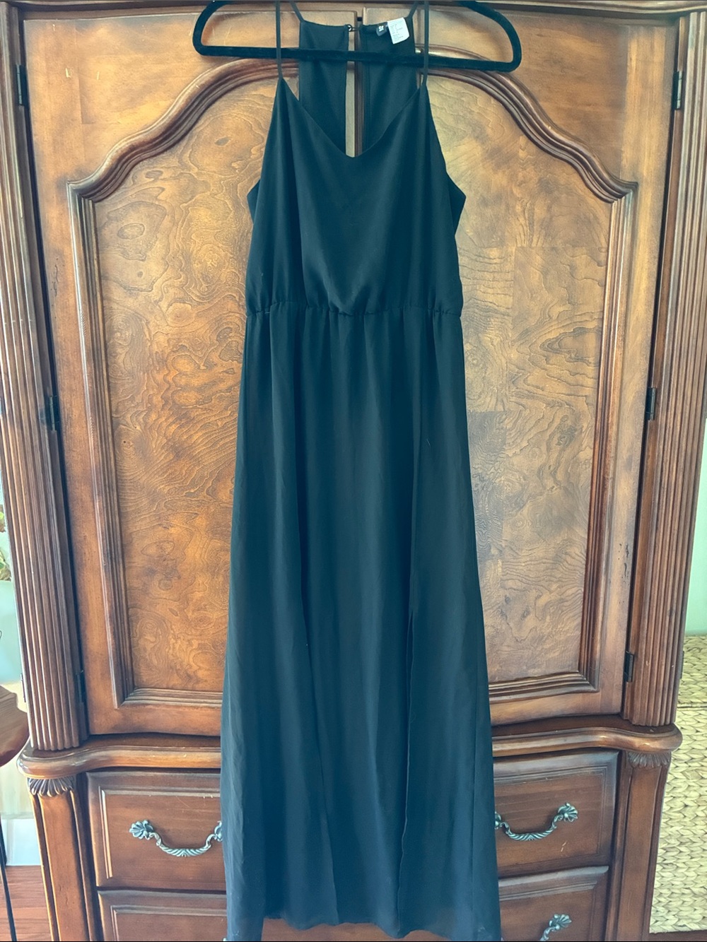 H&M Divided Black Maxi Sheer Dress with Spaghetti Straps and double slits